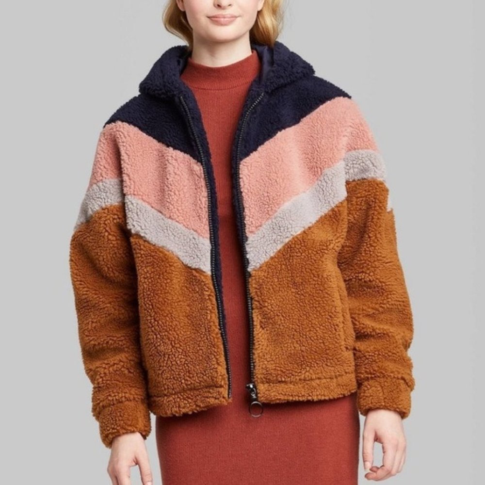 Wild Fable Colorblock Hooded Sherpa Fleece Jacket